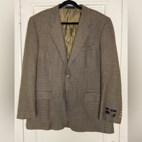 NWOT Club Room Cashmere Wool Blend Brown Cream Houndstooth Mens Formal Blazer - Picture 1 of 13